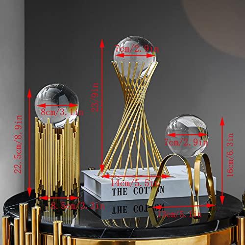 Modern Abstract Art Crystal Ball with Gold Iron Stand Decorative Ornaments for Living Room Bedroom TV Cabinet Crafts Gifts Office Home Decor (Pipe)