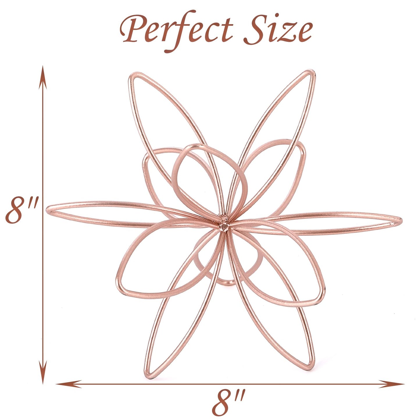 8" Metal Sphere Decor, Metal Floral Tabletop Sculpture, Abstract Tabletop Decorative Spheres for Home Decor (Rose Gold)