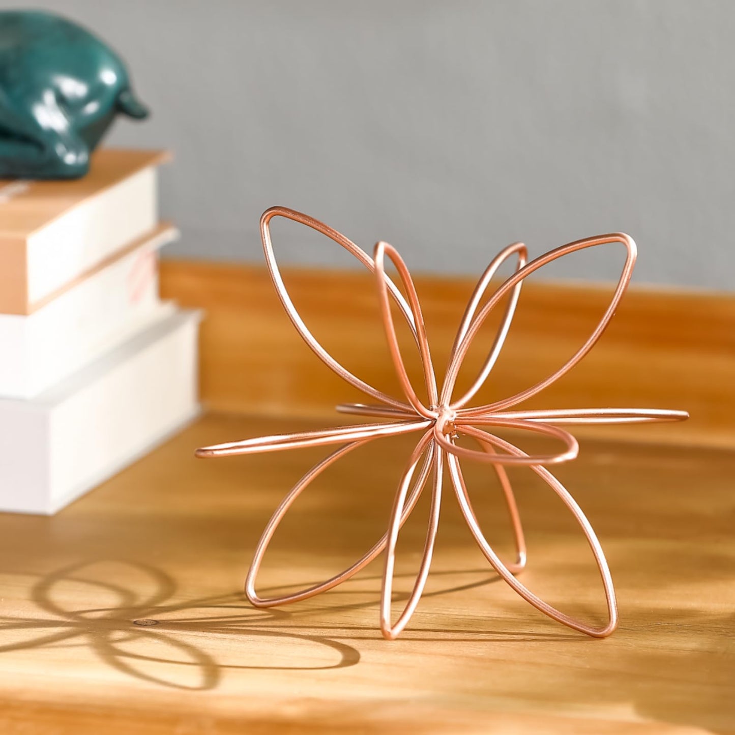 8" Metal Sphere Decor, Metal Floral Tabletop Sculpture, Abstract Tabletop Decorative Spheres for Home Decor (Rose Gold)