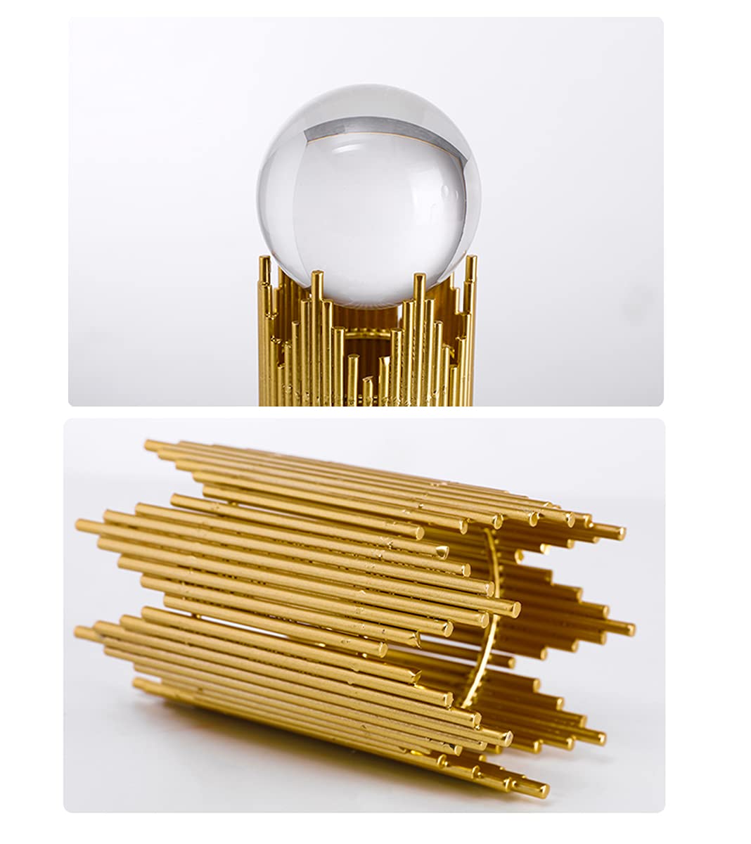 Modern Abstract Art Crystal Ball with Gold Iron Stand Decorative Ornaments for Living Room Bedroom TV Cabinet Crafts Gifts Office Home Decor (Pipe)