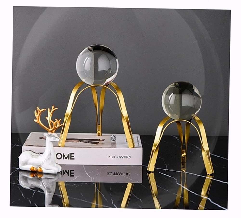 Modern Abstract Art Crystal Ball with Gold Iron Stand Decorative Ornaments for Living Room Bedroom TV Cabinet Crafts Gifts Office Home Decor (Pipe)