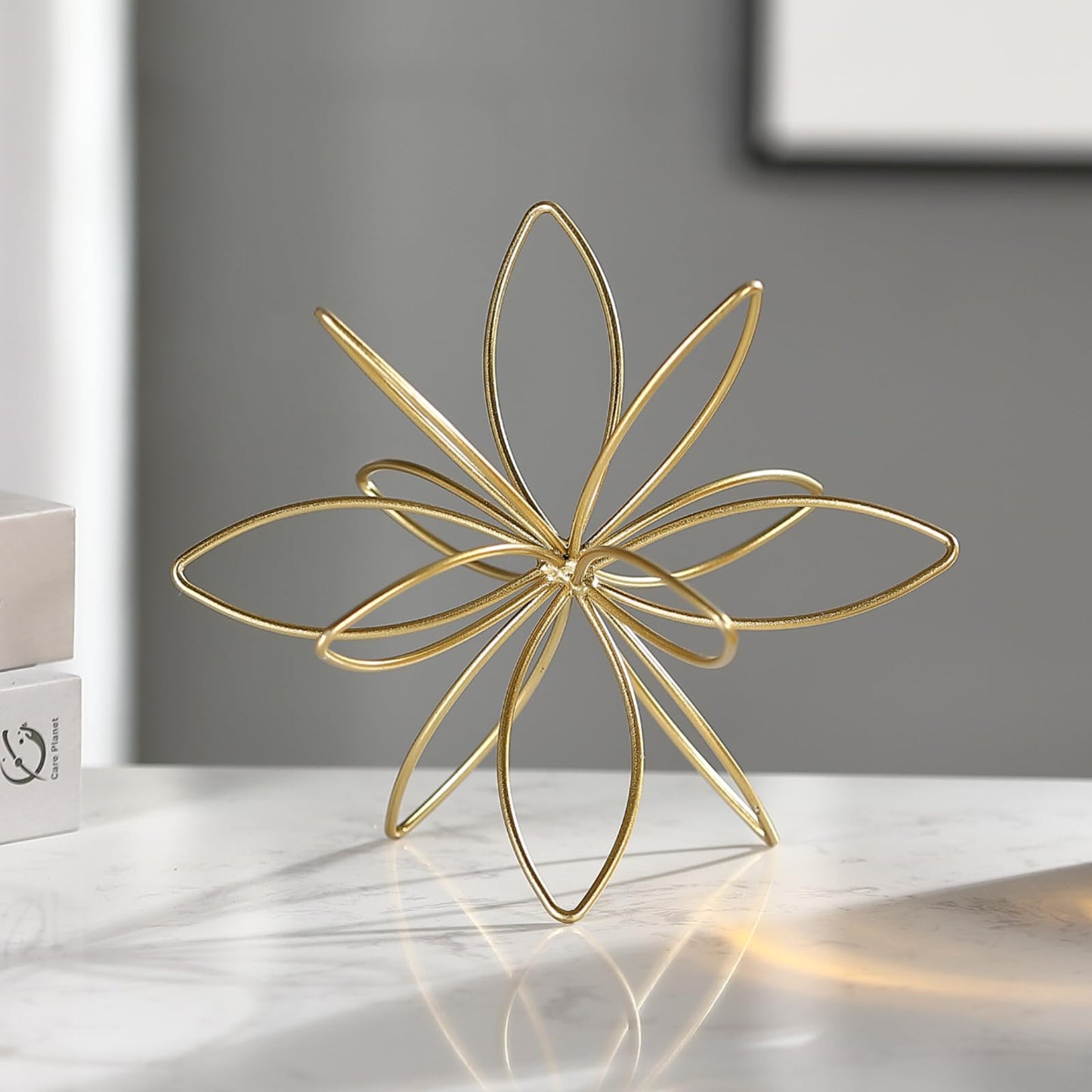8" Metal Sphere Decor, Metal Floral Tabletop Sculpture, Abstract Tabletop Decorative Spheres for Home Decor (Rose Gold)
