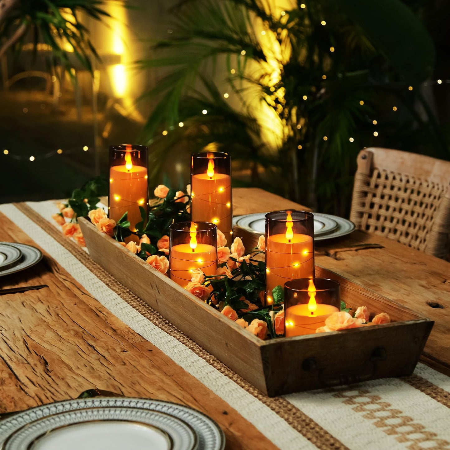 Homemory Flameless Candles with Embedded Star String Fairy Lights, Battery Operated Candles, LED Candles, Fake Candles with Remote Control and Timer, Gray Acrylic, Set of 5(H4 5" 6" 8" 8")