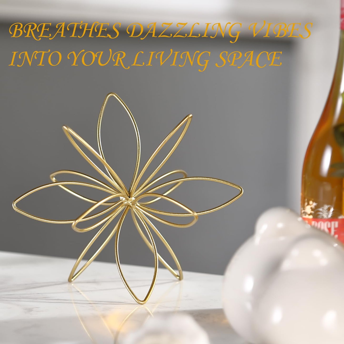 8" Metal Sphere Decor, Metal Floral Tabletop Sculpture, Abstract Tabletop Decorative Spheres for Home Decor (Rose Gold)