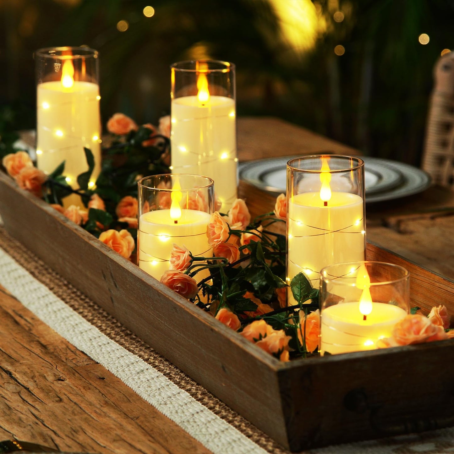 Homemory Flameless Candles with Embedded Star String Fairy Lights, Battery Operated Candles, LED Candles, Fake Candles with Remote Control and Timer, Gray Acrylic, Set of 5(H4 5" 6" 8" 8")