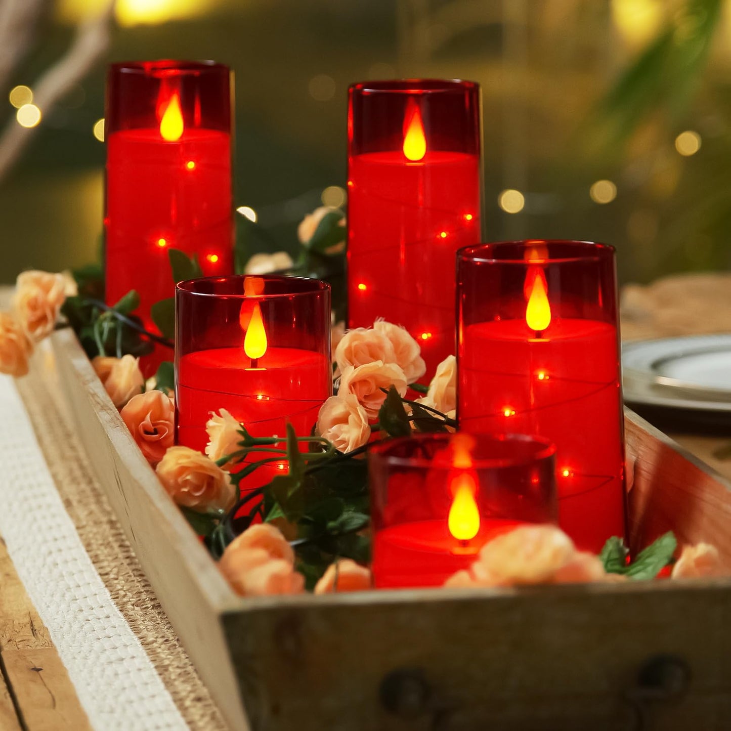 Homemory Flameless Candles with Embedded Star String Fairy Lights, Battery Operated Candles, LED Candles, Fake Candles with Remote Control and Timer, Gray Acrylic, Set of 5(H4 5" 6" 8" 8")