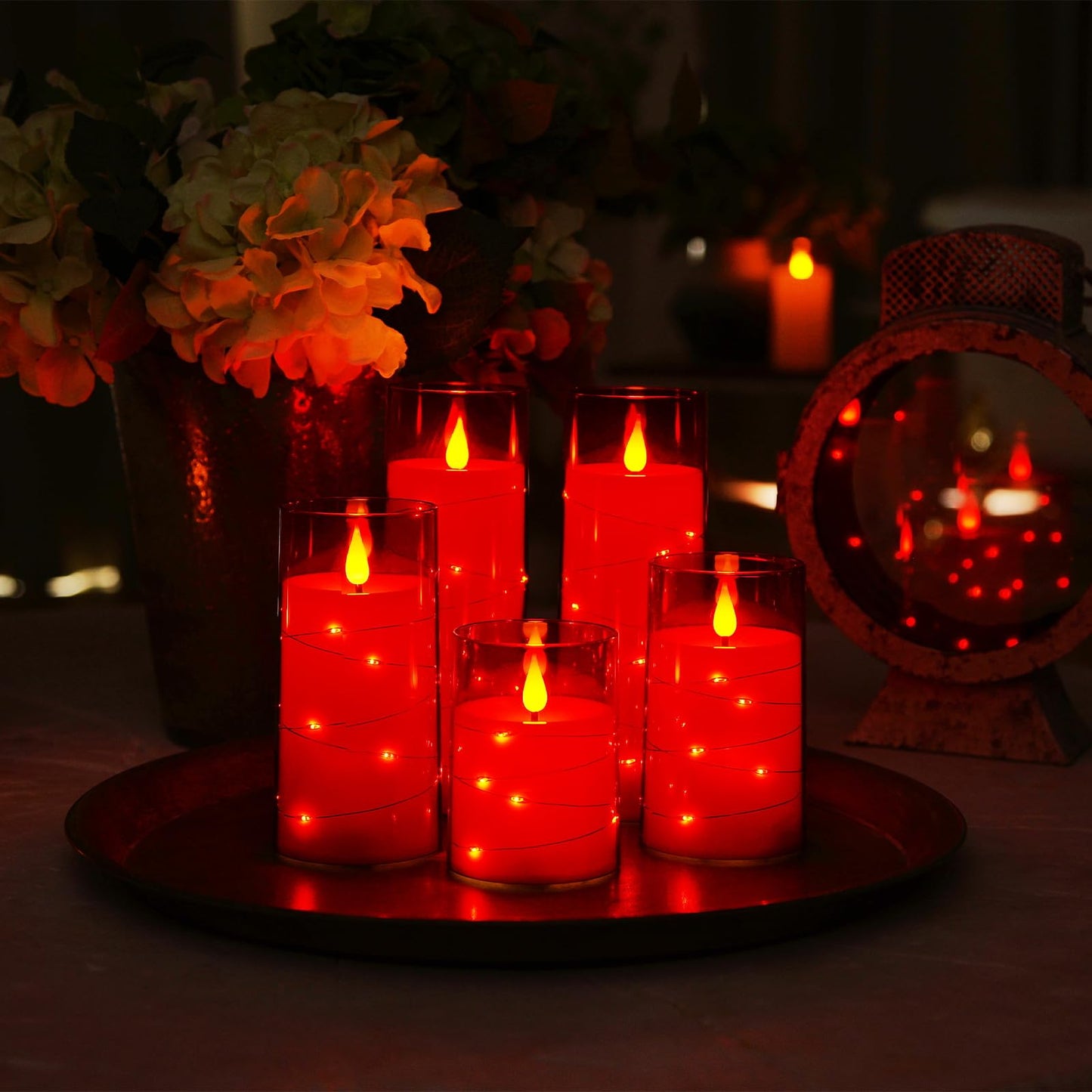 Homemory Flameless Candles with Embedded Star String Fairy Lights, Battery Operated Candles, LED Candles, Fake Candles with Remote Control and Timer, Gray Acrylic, Set of 5(H4 5" 6" 8" 8")