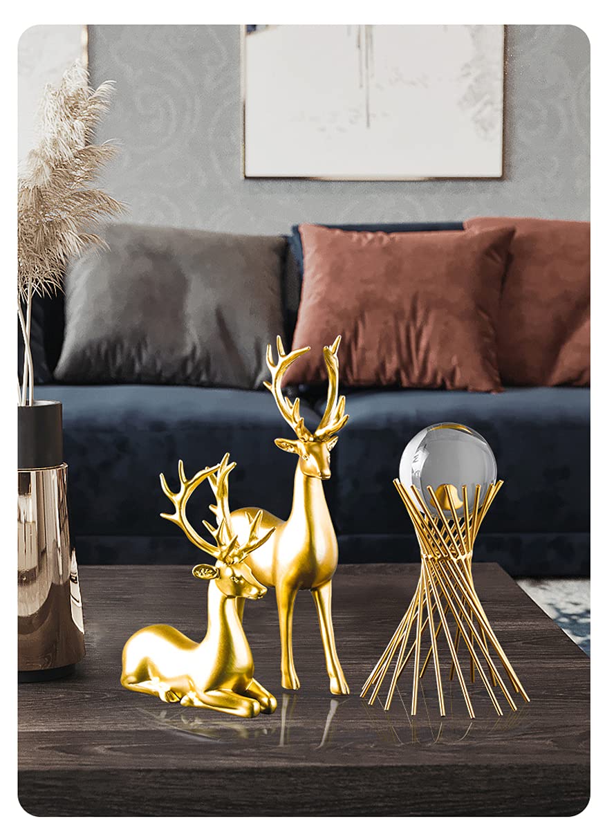 Modern Abstract Art Crystal Ball with Gold Iron Stand Decorative Ornaments for Living Room Bedroom TV Cabinet Crafts Gifts Office Home Decor (Pipe)