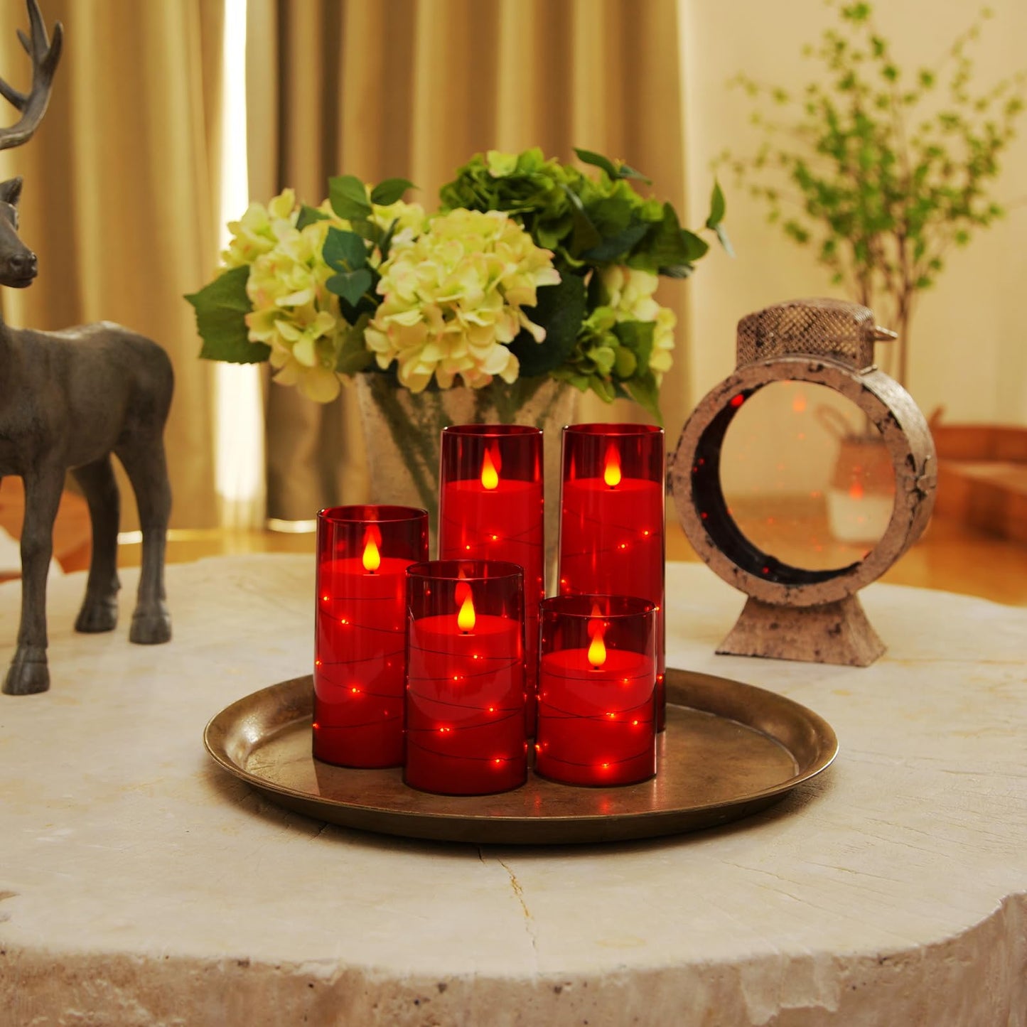 Homemory Flameless Candles with Embedded Star String Fairy Lights, Battery Operated Candles, LED Candles, Fake Candles with Remote Control and Timer, Gray Acrylic, Set of 5(H4 5" 6" 8" 8")