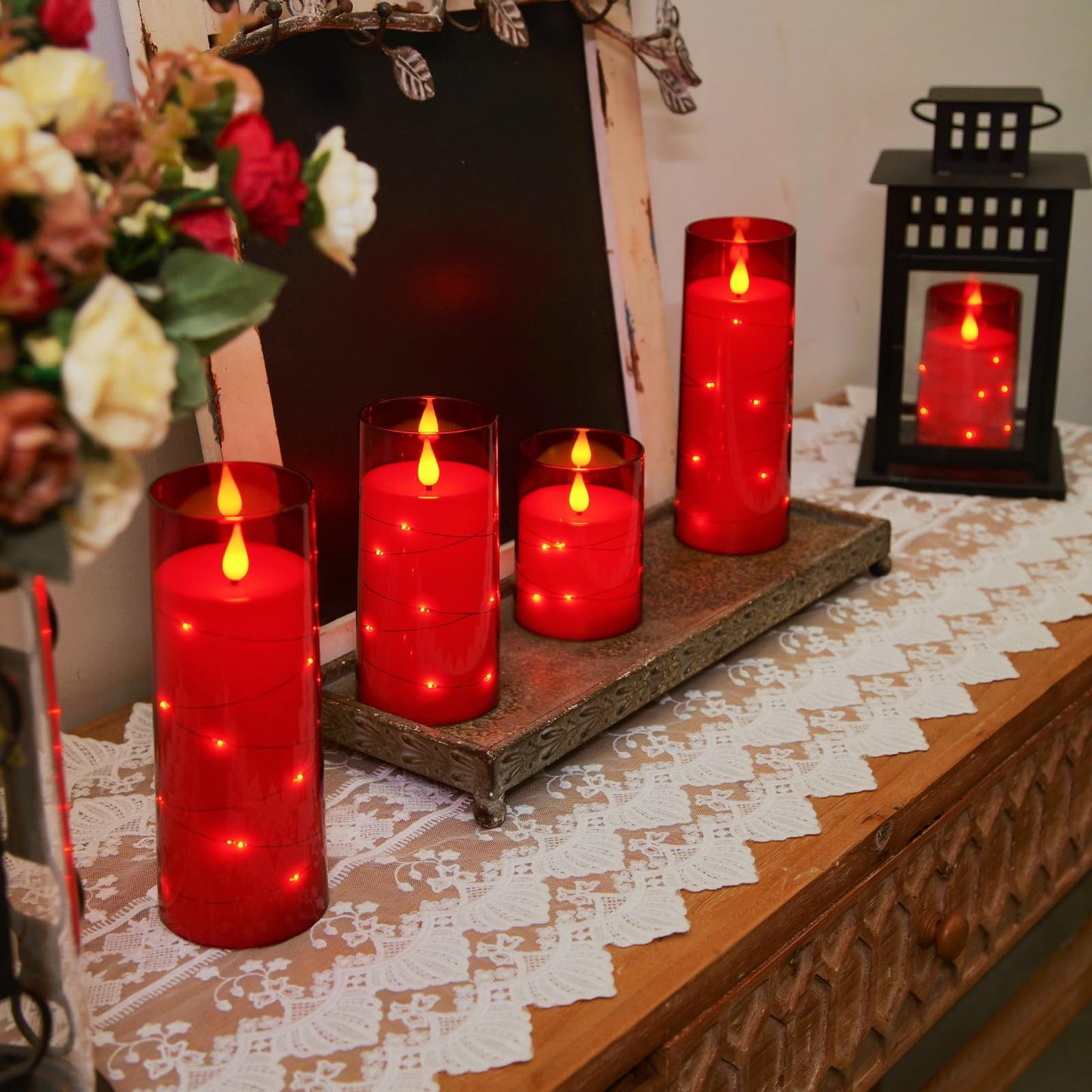 Homemory Flameless Candles with Embedded Star String Fairy Lights, Battery Operated Candles, LED Candles, Fake Candles with Remote Control and Timer, Gray Acrylic, Set of 5(H4 5" 6" 8" 8")
