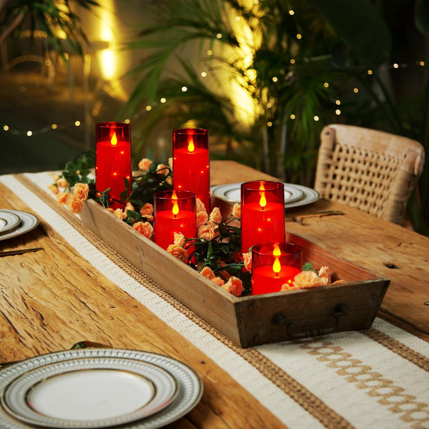 Homemory Flameless Candles with Embedded Star String Fairy Lights, Battery Operated Candles, LED Candles, Fake Candles with Remote Control and Timer, Gray Acrylic, Set of 5(H4 5" 6" 8" 8")