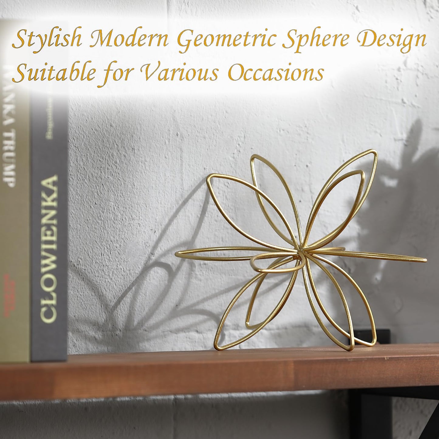 8" Metal Sphere Decor, Metal Floral Tabletop Sculpture, Abstract Tabletop Decorative Spheres for Home Decor (Rose Gold)