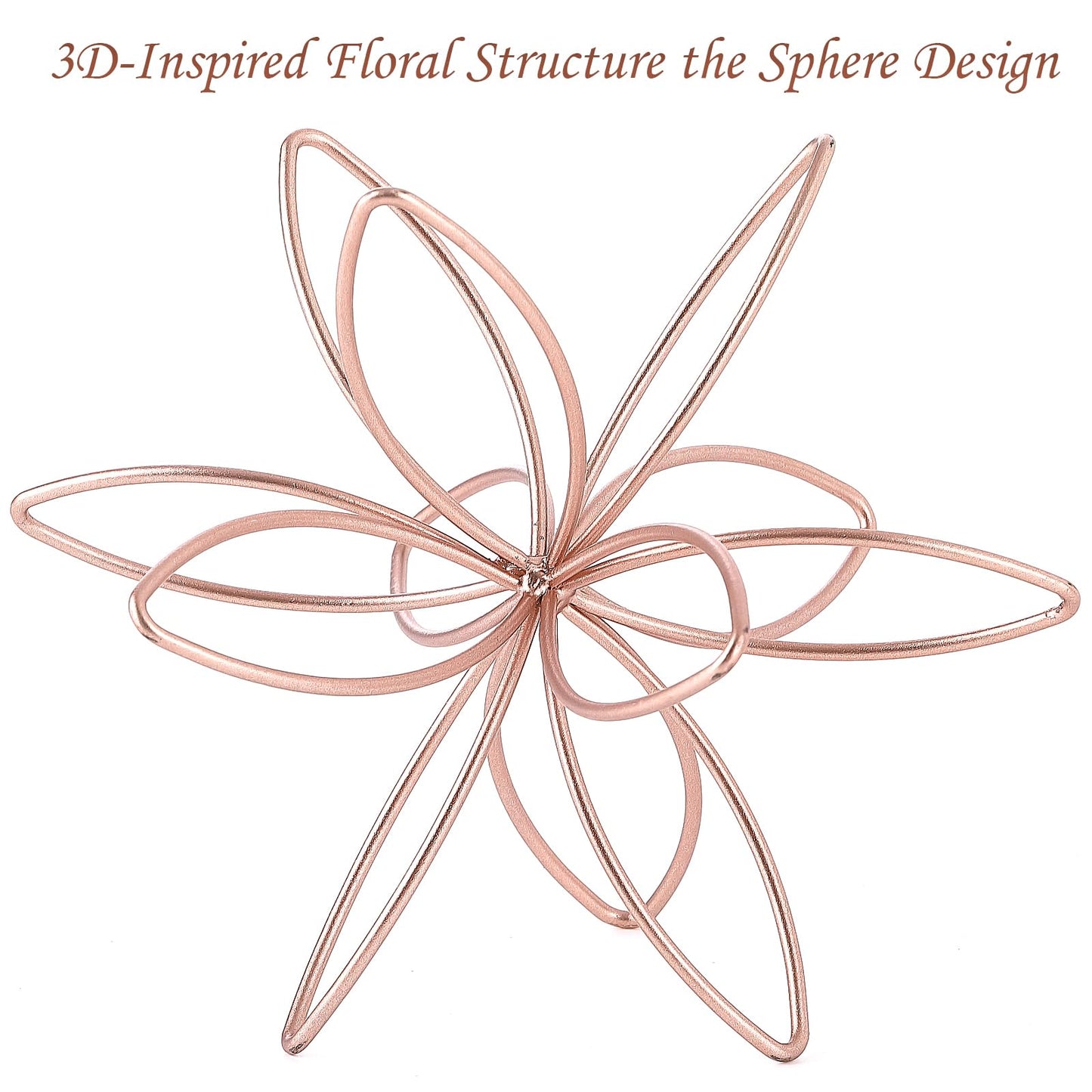 8" Metal Sphere Decor, Metal Floral Tabletop Sculpture, Abstract Tabletop Decorative Spheres for Home Decor (Rose Gold)