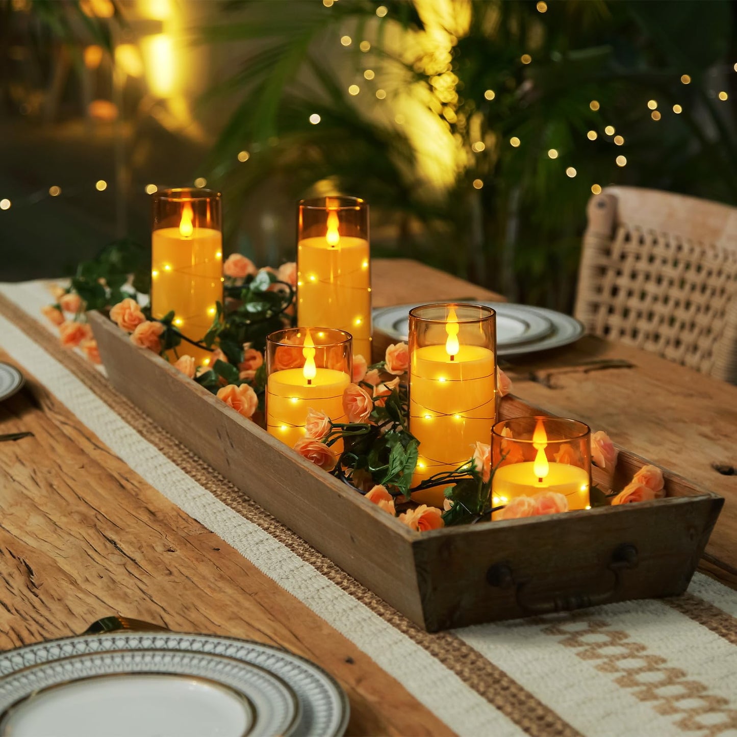 Homemory Flameless Candles with Embedded Star String Fairy Lights, Battery Operated Candles, LED Candles, Fake Candles with Remote Control and Timer, Gray Acrylic, Set of 5(H4 5" 6" 8" 8")