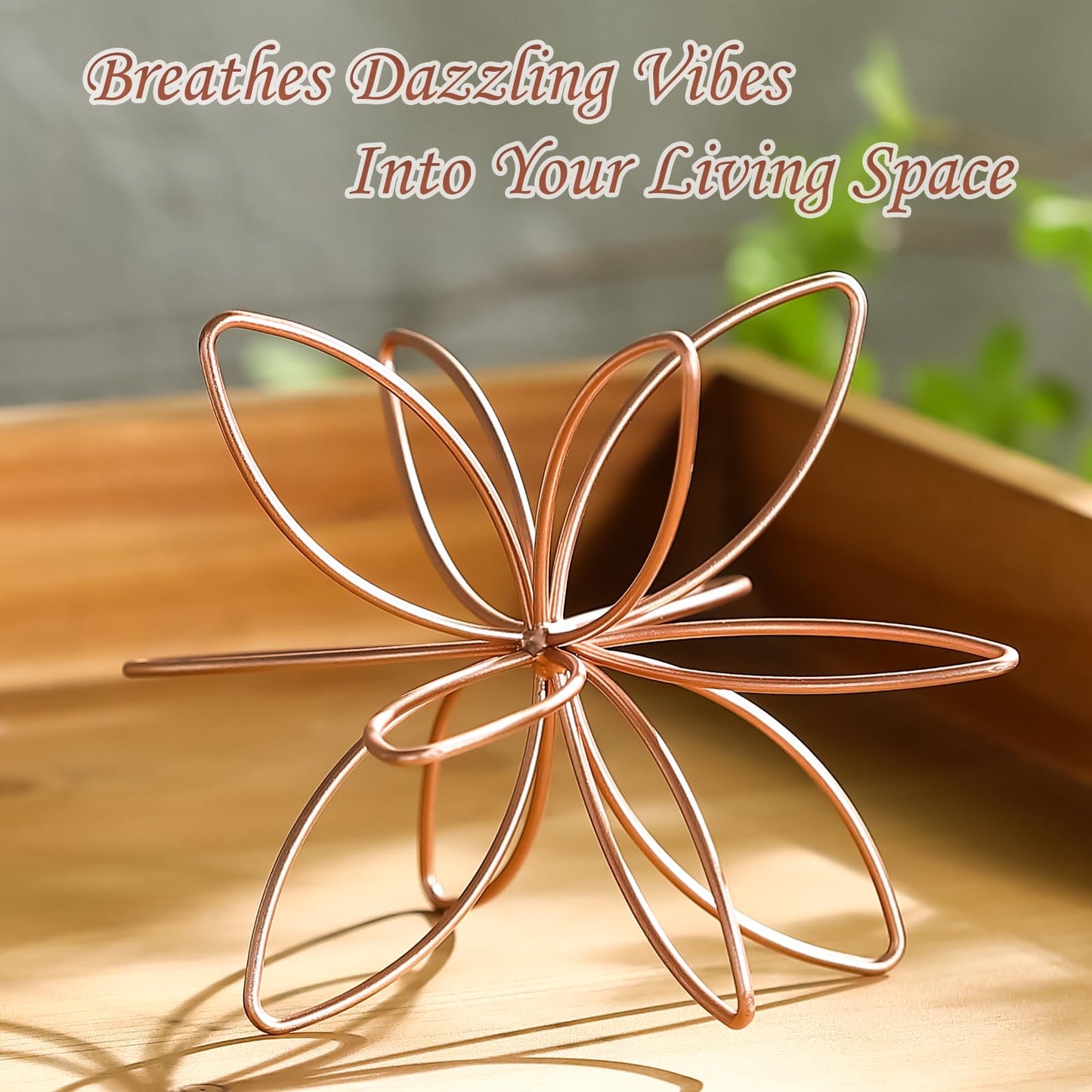 8" Metal Sphere Decor, Metal Floral Tabletop Sculpture, Abstract Tabletop Decorative Spheres for Home Decor (Rose Gold)