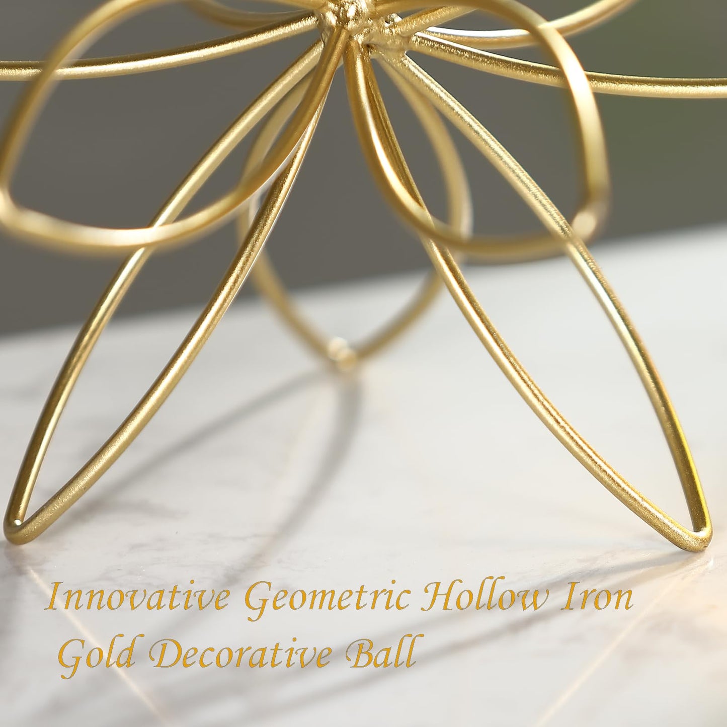 8" Metal Sphere Decor, Metal Floral Tabletop Sculpture, Abstract Tabletop Decorative Spheres for Home Decor (Rose Gold)