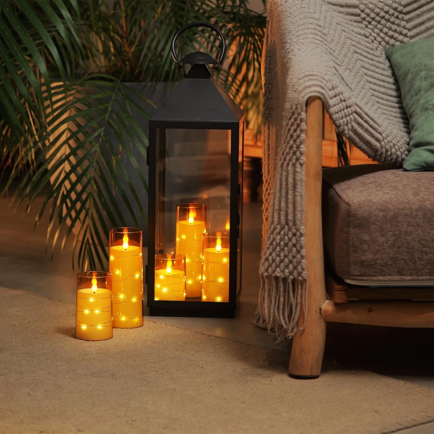 Homemory Flameless Candles with Embedded Star String Fairy Lights, Battery Operated Candles, LED Candles, Fake Candles with Remote Control and Timer, Gray Acrylic, Set of 5(H4 5" 6" 8" 8")