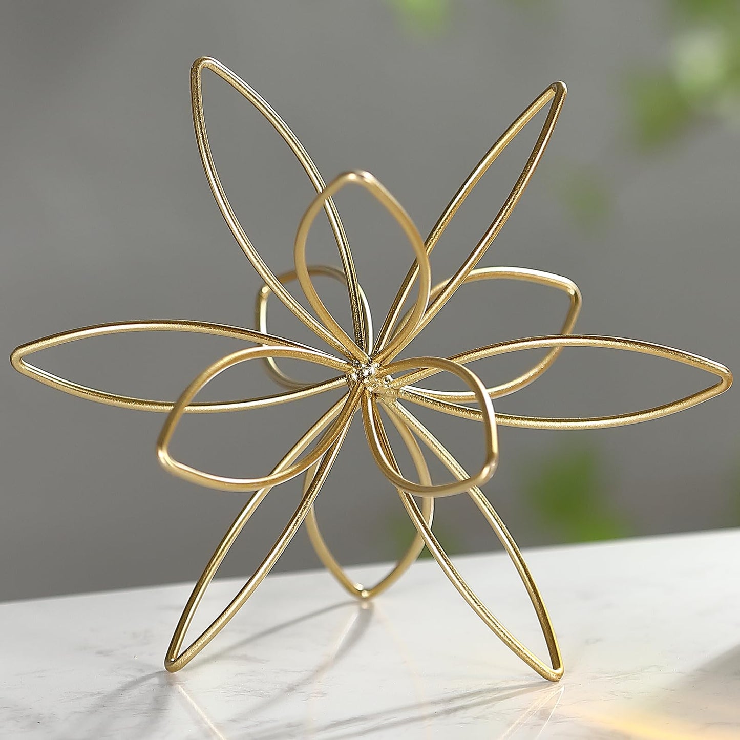 8" Metal Sphere Decor, Metal Floral Tabletop Sculpture, Abstract Tabletop Decorative Spheres for Home Decor (Rose Gold)