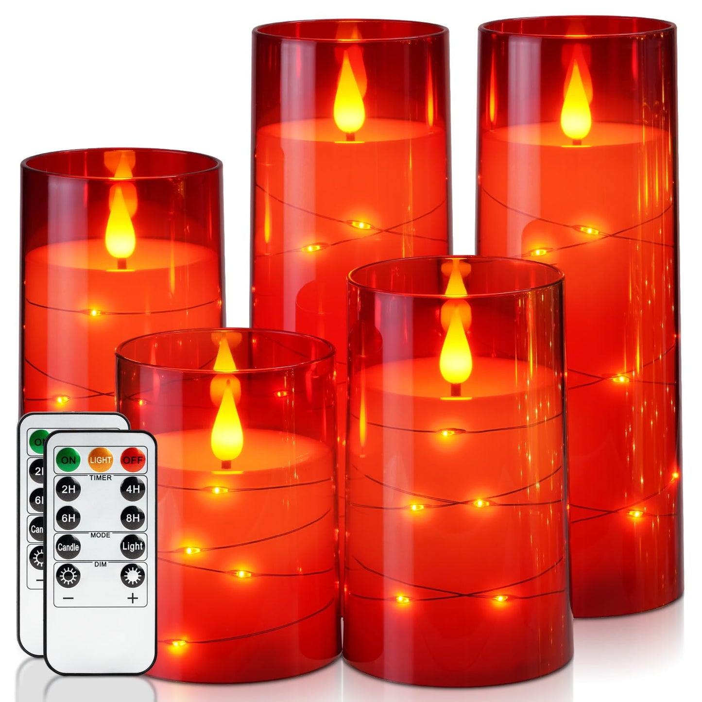 Homemory Flameless Candles with Embedded Star String Fairy Lights, Battery Operated Candles, LED Candles, Fake Candles with Remote Control and Timer, Gray Acrylic, Set of 5(H4 5" 6" 8" 8")