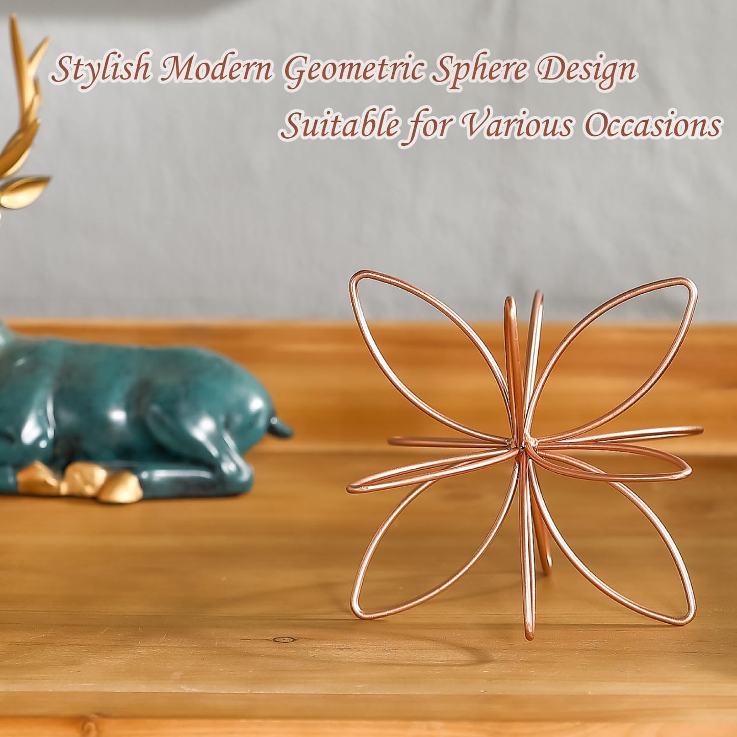 8" Metal Sphere Decor, Metal Floral Tabletop Sculpture, Abstract Tabletop Decorative Spheres for Home Decor (Rose Gold)