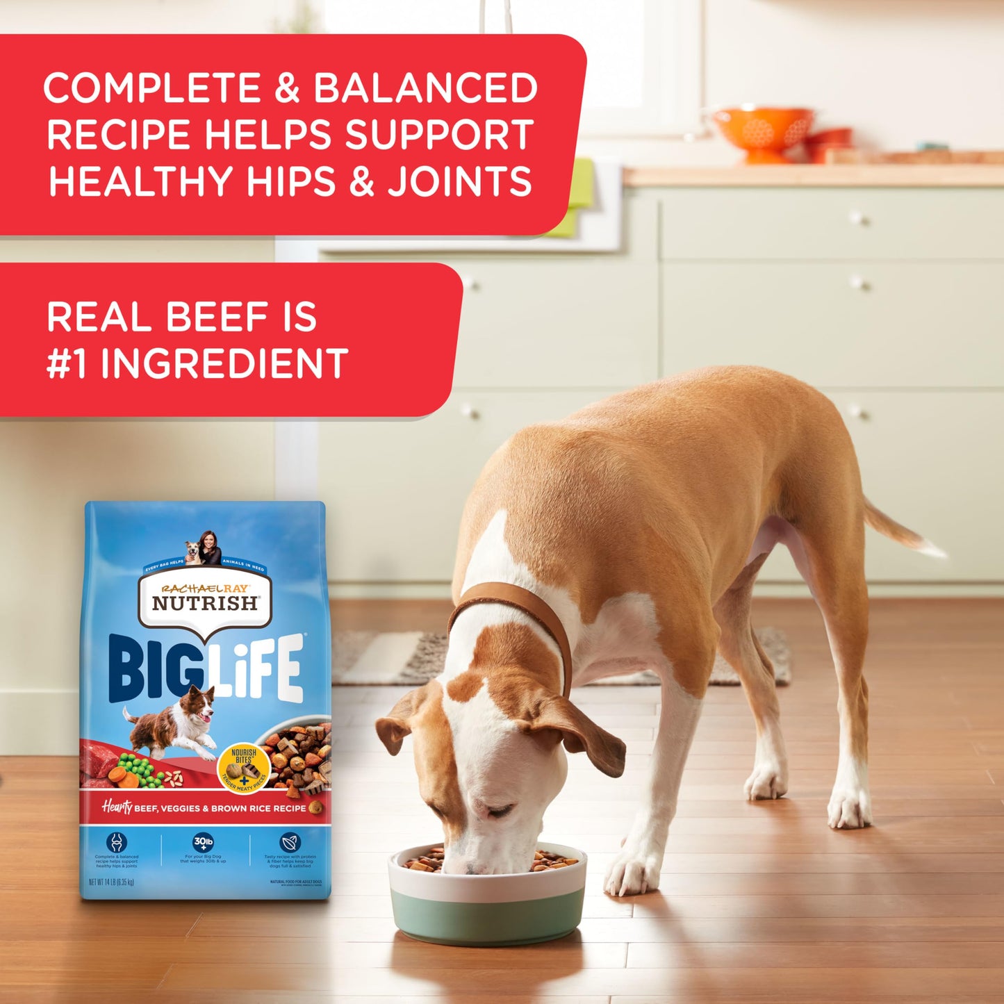 Nutrish Large Breed Real Beef, Pea, Carrot & Brown Rice Recipe Whole Health Blend Dry Dog Food, 14 lb. Bag (Rachael Ray)