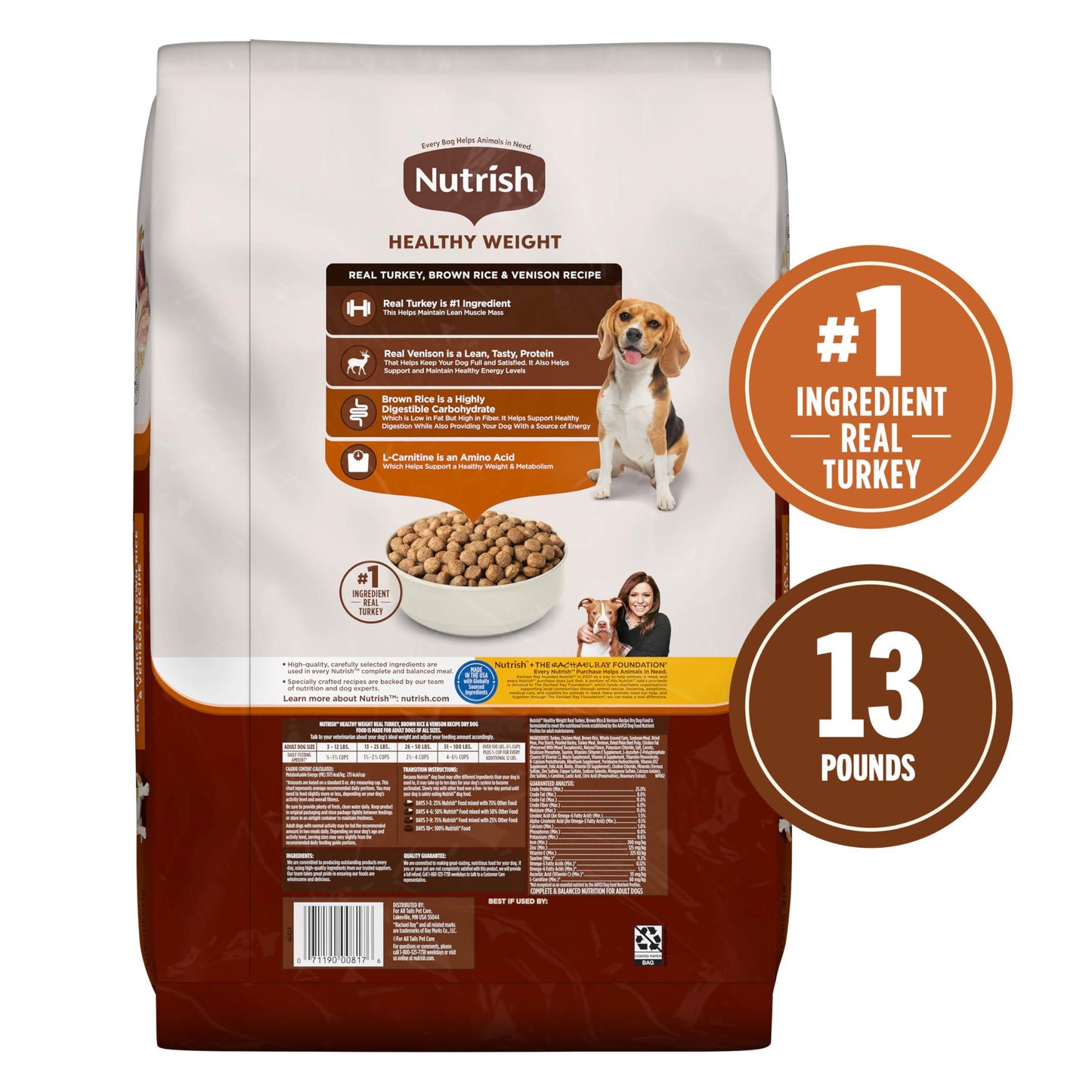 Rachael Ray Nutrish Dry Dog Food, Turkey, Brown Rice & Venison Recipe for Weight Management, 5.5 Pounds