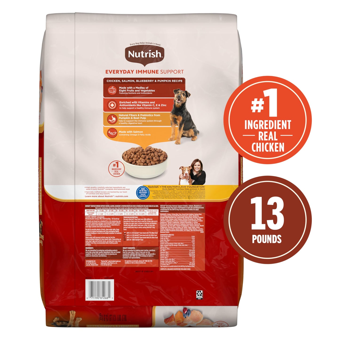 Nutrish Everyday Immune Support Chicken, Salmon, Blueberry & Pumpkin Recipe Dry Dog Food, 13 lb. Bag (Rachael Ray)