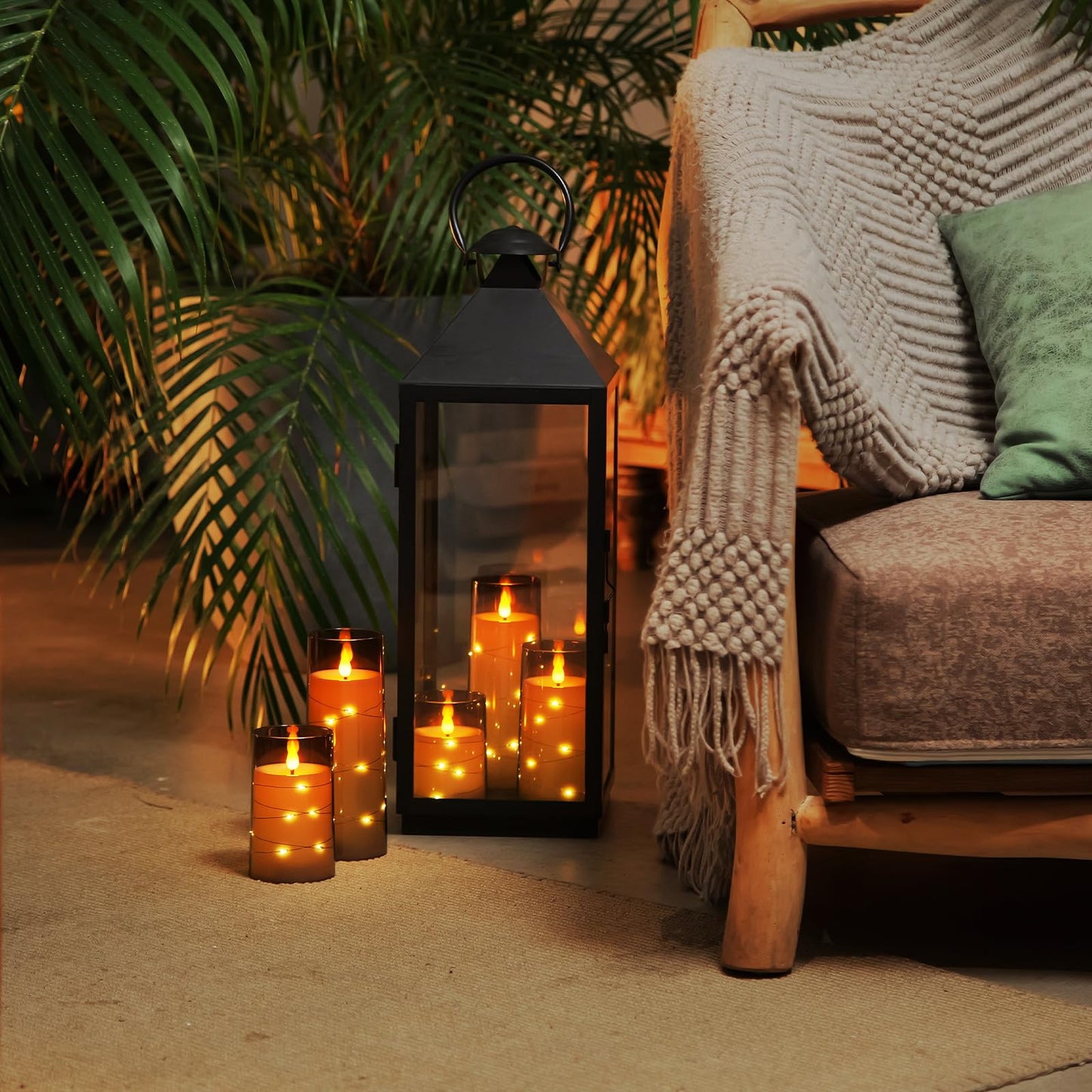 Homemory Flameless Candles with Embedded Star String Fairy Lights, Battery Operated Candles, LED Candles, Fake Candles with Remote Control and Timer, Gray Acrylic, Set of 5(H4 5" 6" 8" 8")