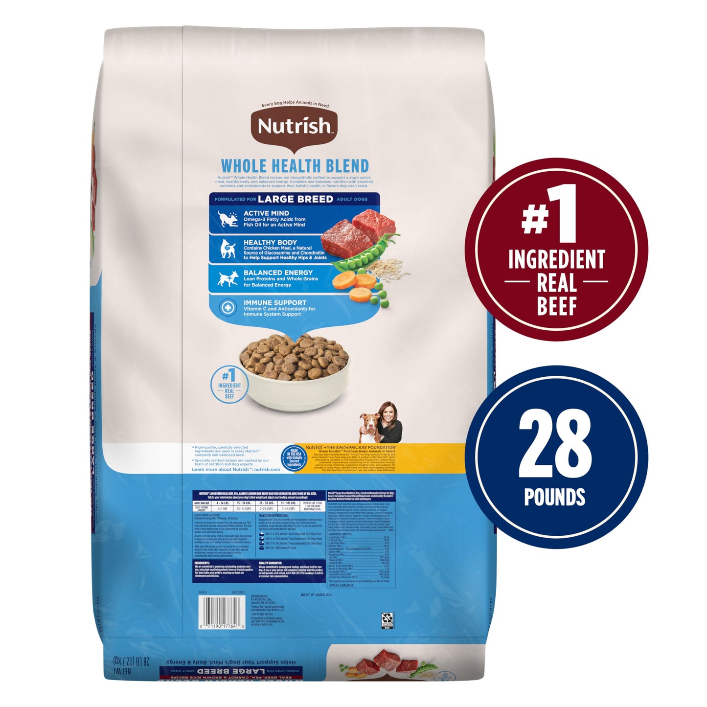 Nutrish Large Breed Real Beef, Pea, Carrot & Brown Rice Recipe Whole Health Blend Dry Dog Food, 14 lb. Bag (Rachael Ray)