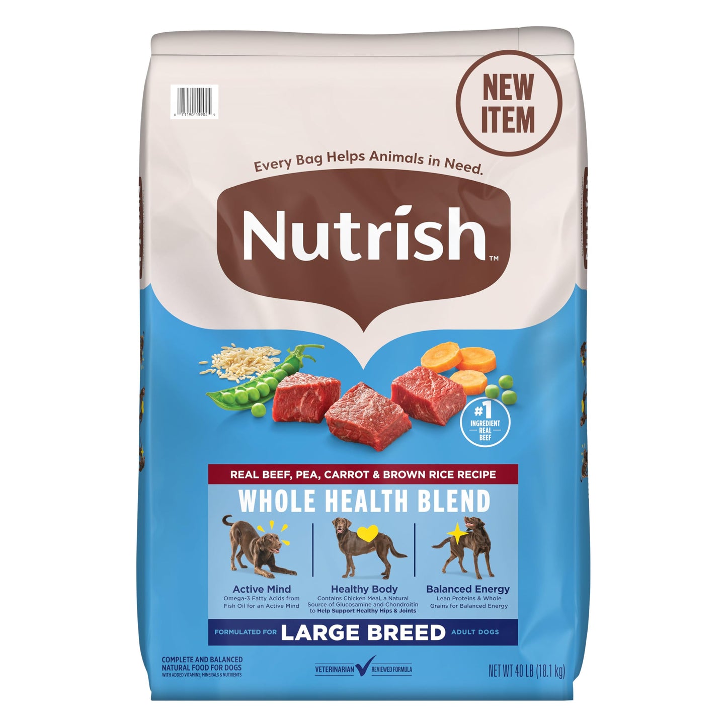 Nutrish Large Breed Real Beef, Pea, Carrot & Brown Rice Recipe Whole Health Blend Dry Dog Food, 14 lb. Bag (Rachael Ray)