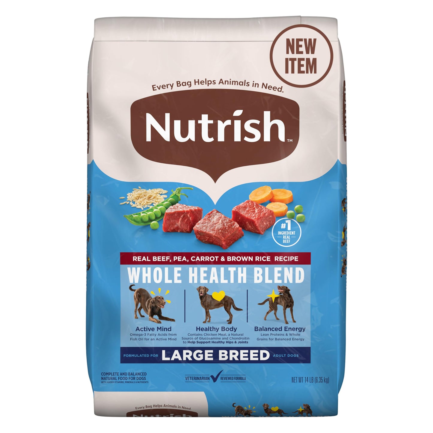 Nutrish Large Breed Real Beef, Pea, Carrot & Brown Rice Recipe Whole Health Blend Dry Dog Food, 14 lb. Bag (Rachael Ray)