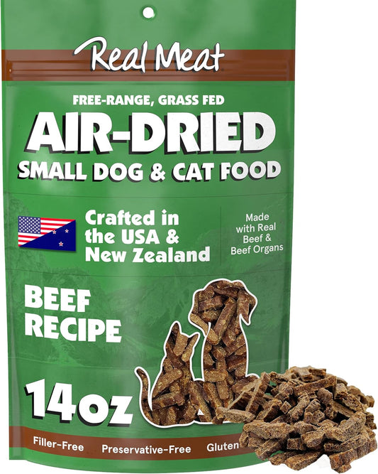 Real Mea Air Dried Cat Food & Dog Food w/Real Beef - 14oz of USA-Crafted Grain-Free Dry Dog & Cat Food Sourced from Hormone-Free, Free-Range, Grass-Fed Beef - All Natural, High Protein Pet Food
