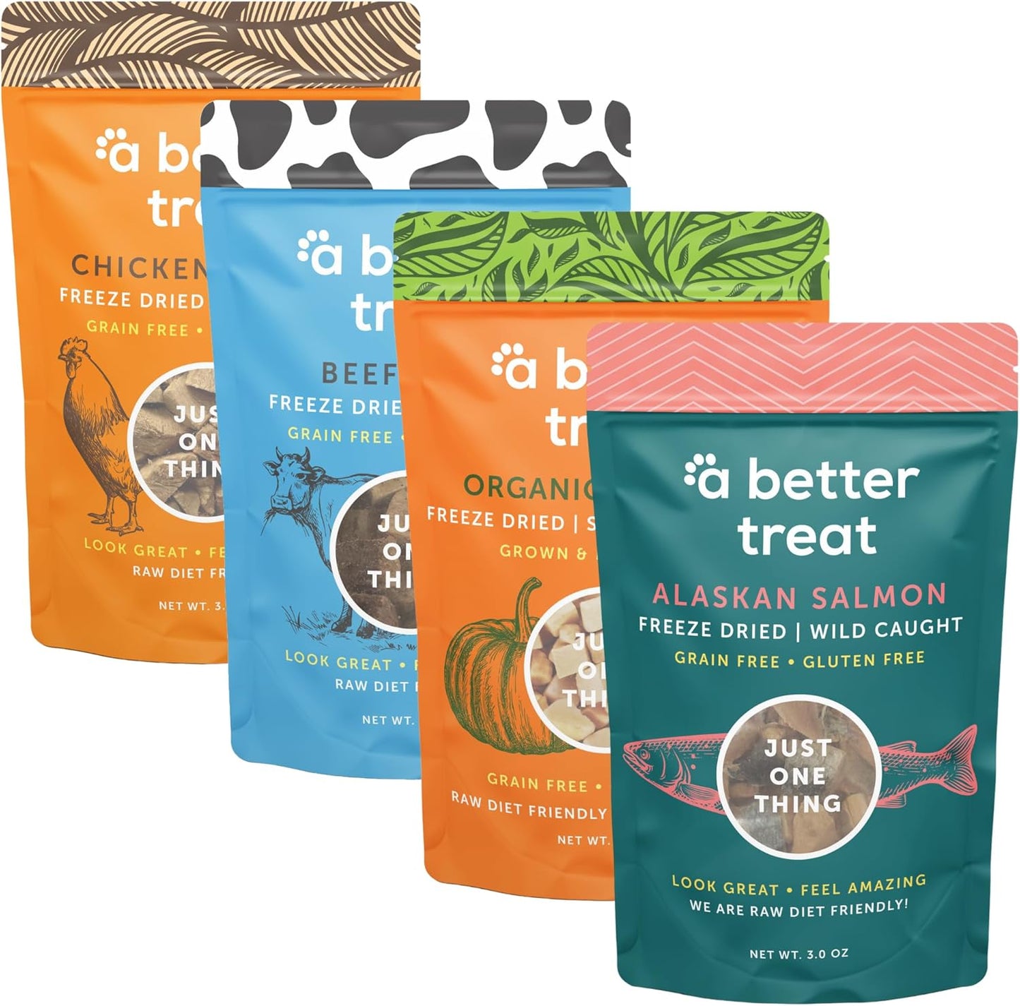 A Better Treat a Freeze Dried Organic Pumpkin, Wild Caught Salmon, Grass Fed Beef, Free-Range Chicken Dog and Cat Treats | Natural, Healthy, Diabetic Friendly | Made in The USA