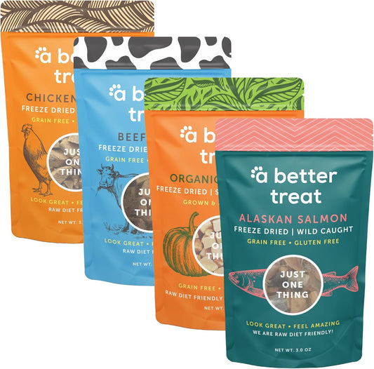 A Better Treat a Freeze Dried Organic Pumpkin, Wild Caught Salmon, Grass Fed Beef, Free-Range Chicken Dog and Cat Treats | Natural, Healthy, Diabetic Friendly | Made in The USA
