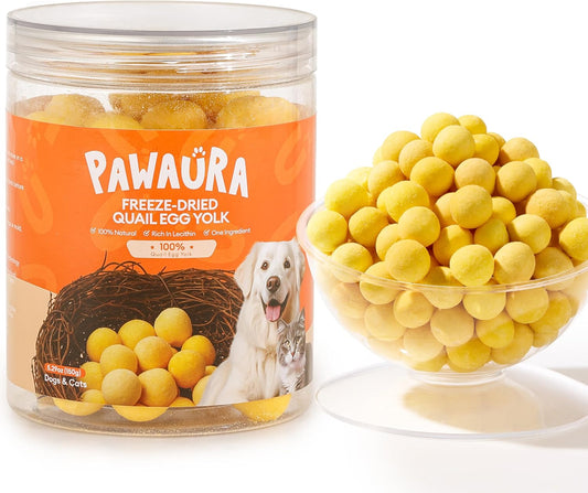 Freeze Dried Quail Egg Yolk Cats & Dogs, Treats, 5.29 oz, Single Ingredient, Freeze-Dried Pet Food for Dogs, Cats, No Additives | Grain Free | Support for Skin and Coat Health